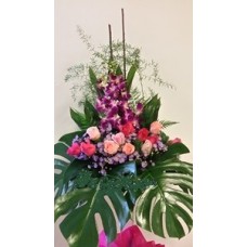 Congratulation Floral Stand of Roses and Orchids
